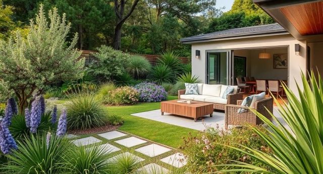 North Shore garden with native Australian plants and a modern outdoor lounge