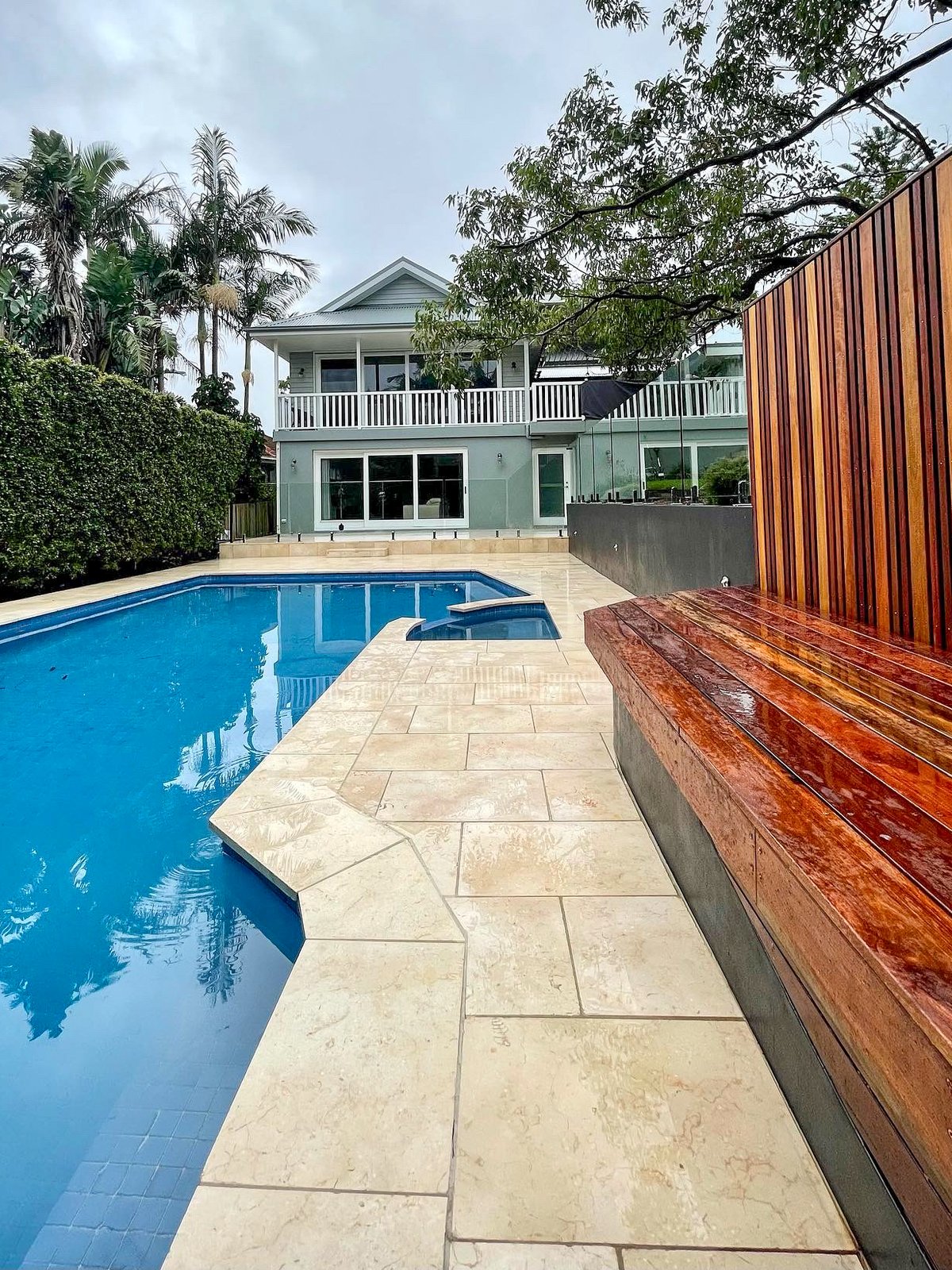 Backyard after makeover travertine, Mother Nature's Landscapes
