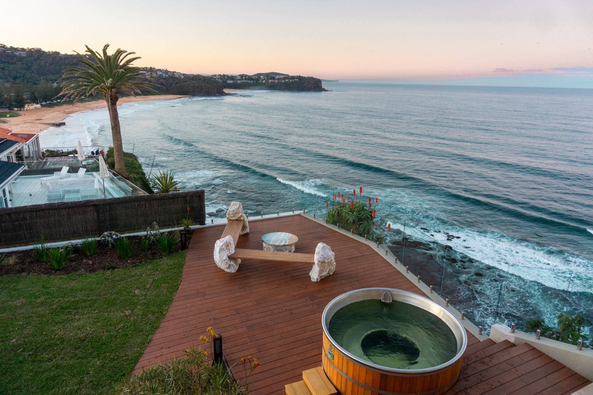 Ocean view deck with hot tub landscaping project